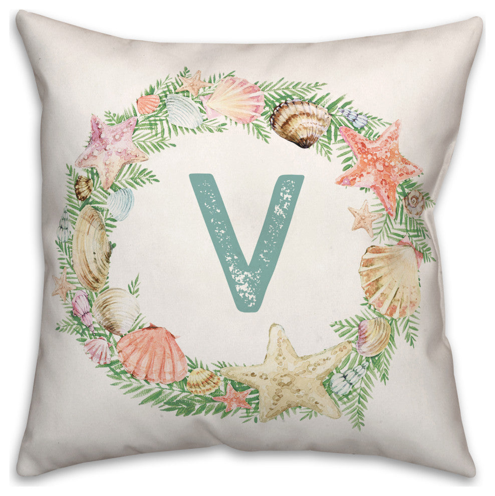 Coastal Christmas Monogram - V 18x18 Spun Poly Pillow
