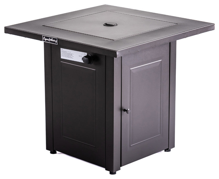 Outdoor Propane Fire Pit Dining Table With Lid, Lava Stone, 28" Square, 50000BTU