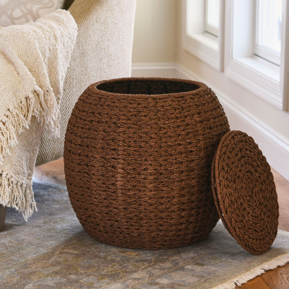 Handwoven Paper Rope Barrel Wicker Storage Basket Side Table