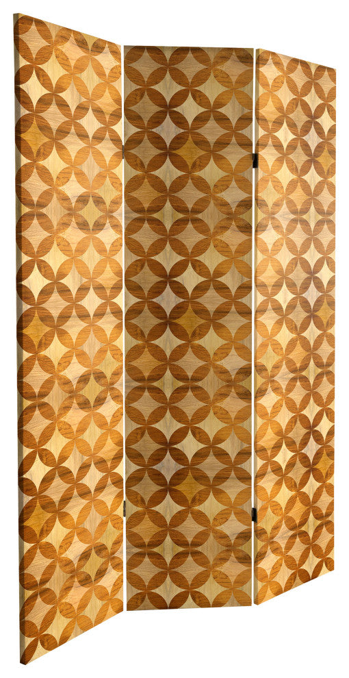 6' Tall Double Sided Japanese Wood Pattern Canvas Room Divider