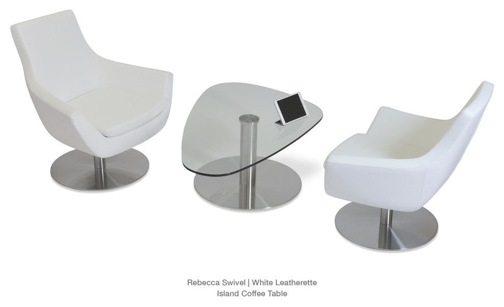 Rebecca Swivel Chair, White Leatherette, Stainless Steel