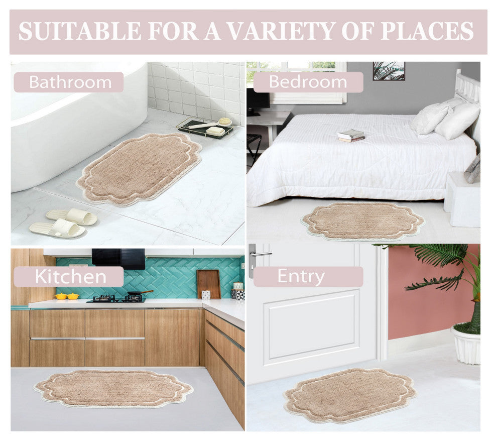 Allure Collection 100% Cotton Tufted Non-Slip Bath Rug, 21"x54" Runner, Linen