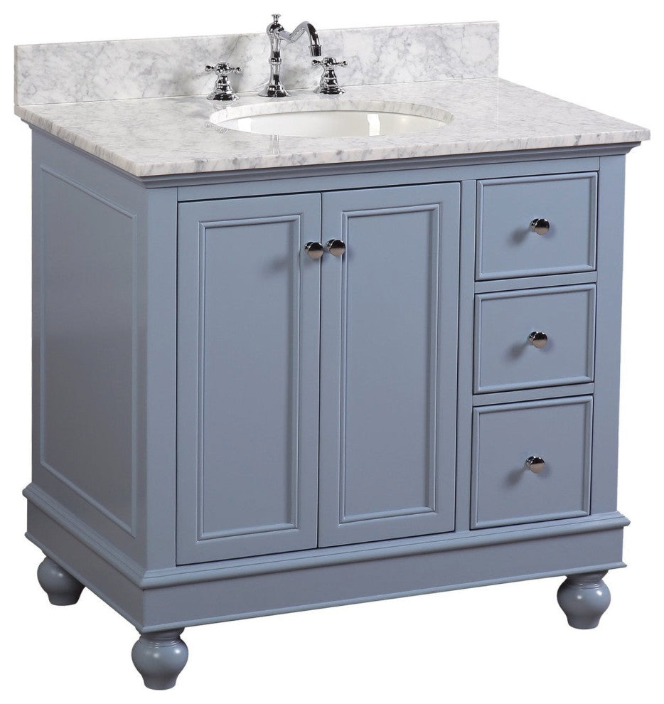 Bella 36" Bathroom Vanity, Powder Blue, Carrara Marble