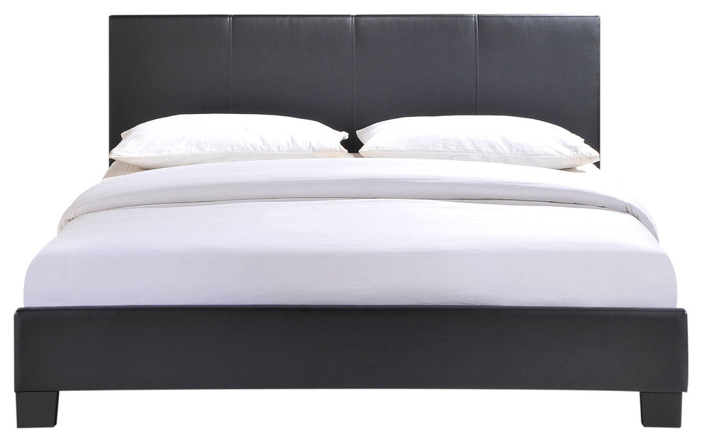 Modern Contemporary King Size Vinyl Bed Frame, Black Faux Leather