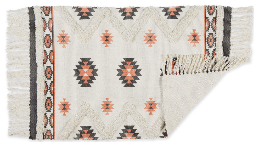 Gray And Blush Printed Off-White Hand-Loomed Shag Rug 2x3 ft.