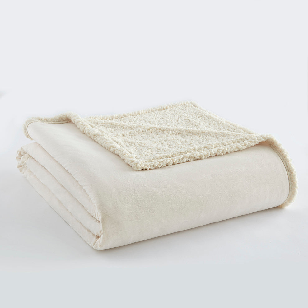 Micro Flannel Sherpa Blanket, Ivory, Twin