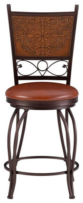 Linon Copper Stamped Back Swivel Faux Leather Steel Counter Stool in Bronze