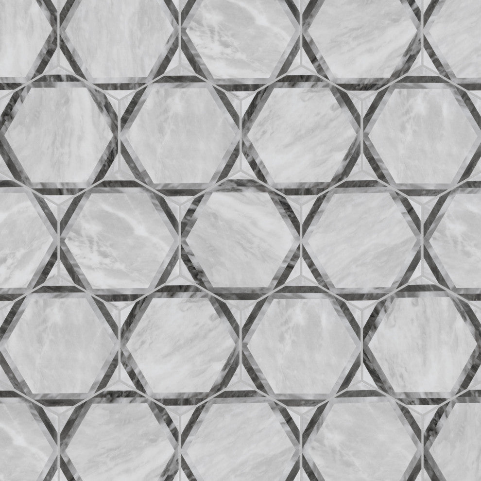 Classico Bardiglio Hex Dimension Porcelain Floor and Wall Tile Sample, Gray