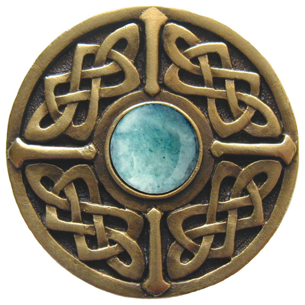 Celtic Jewel Knob Antique Brass, Blue Sodalite Natural Stone, Antique Brass, Gre