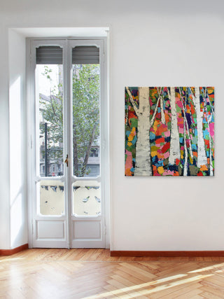 "Gray Birches" Painting Print on Wrapped Canvas, 32"x32"