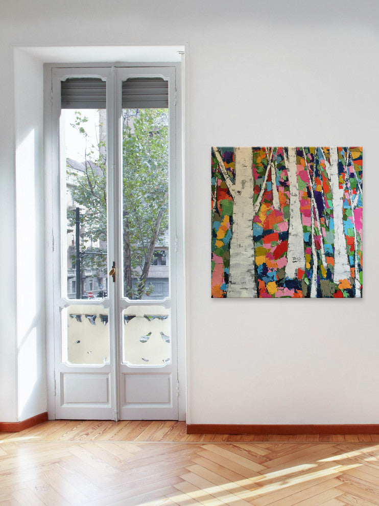 "Gray Birches" Painting Print on Wrapped Canvas, 32"x32"