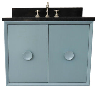 31" Single Wall Mount Vanity, Aqua Blue Finish With Black Galaxy Top