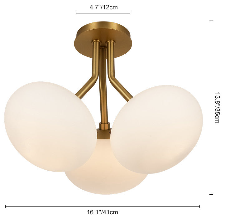 Modern Mid-Century 3-Light Elliptical Sputnik Glass Semi Ceiling Light, Brass