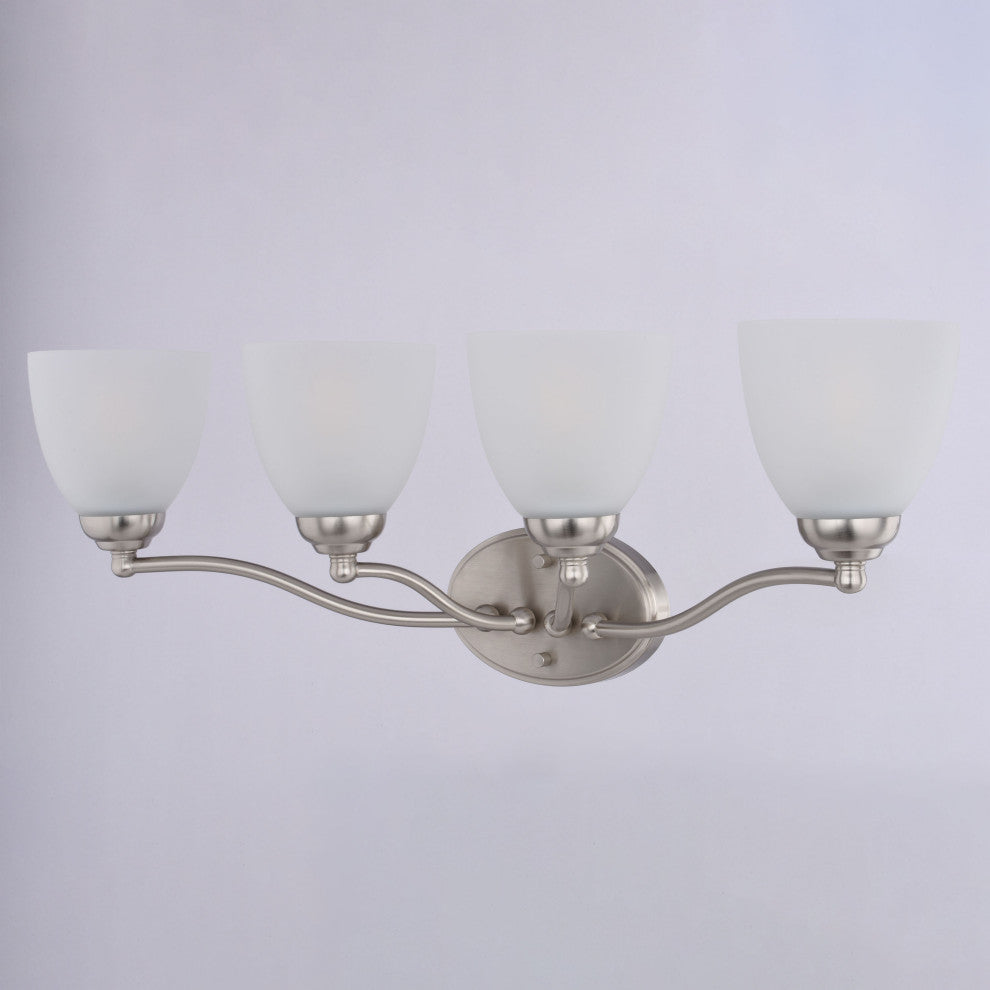 Bellwood 13.5" 2-Light Traditional Nickel Bathroom Vanity Fixture, Glass Shade, Satin Nickel, 4-Light