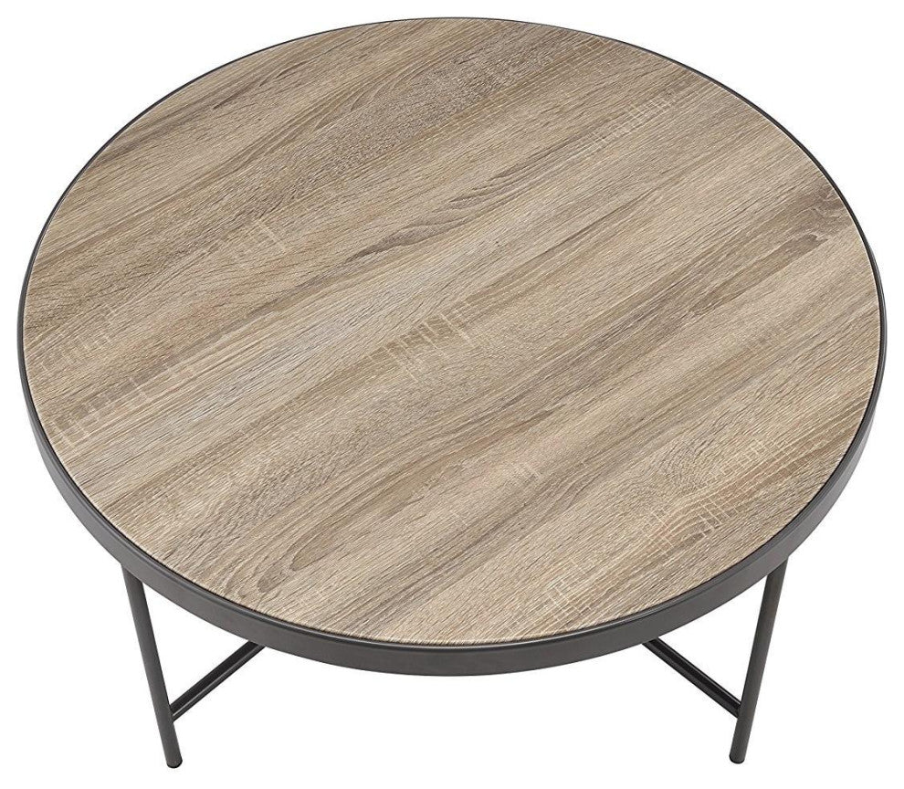 32" Brown And Black Iron Round Coffee Table