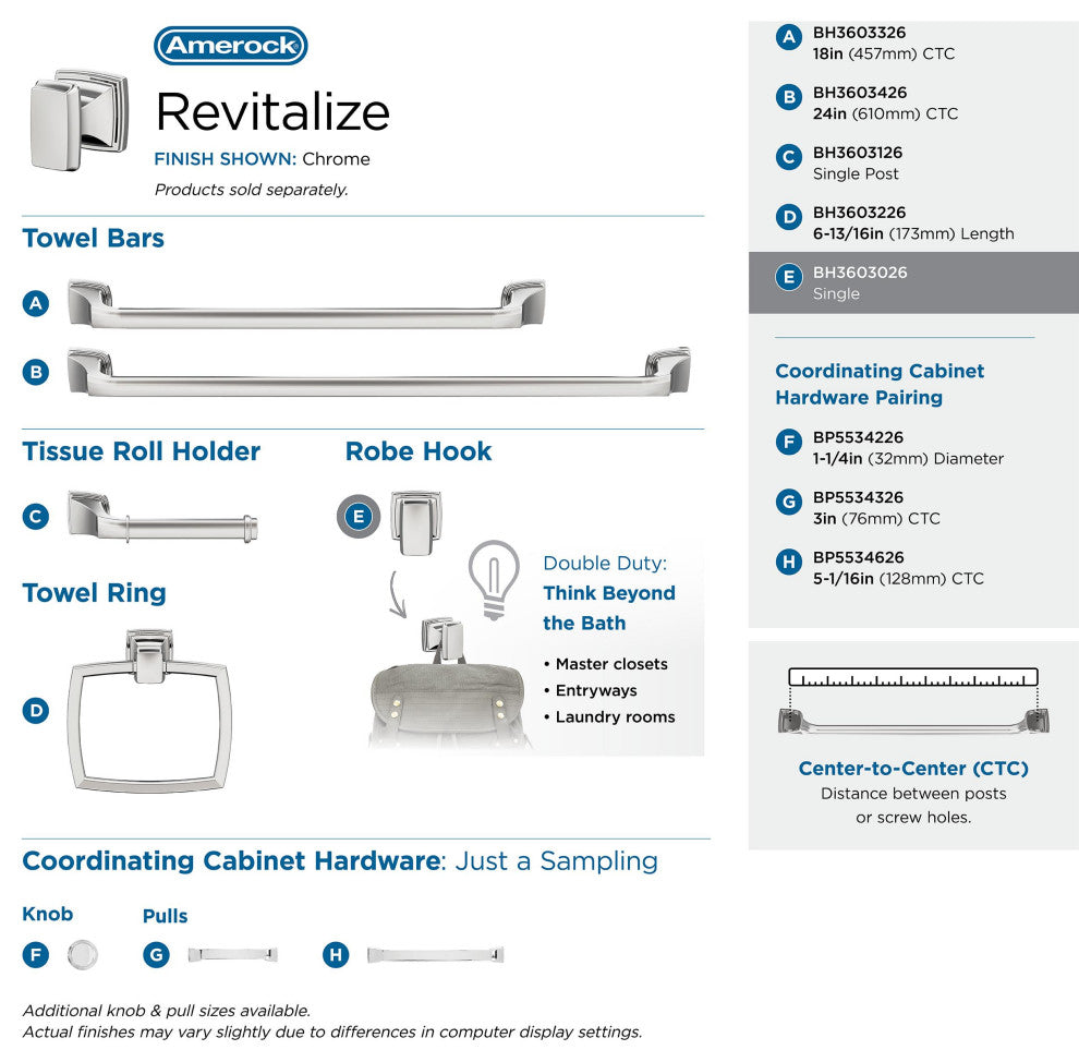 Revitalize Traditional Single Robe Hook, Chrome