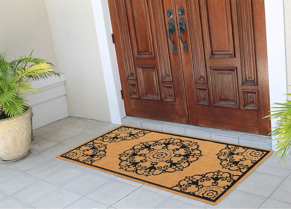 A1HC Natural Coir Flock Door Mat for Front Door, 36x72, Durable Entrance Doormat