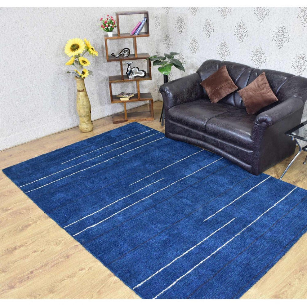 HAND KNOTTED LOOM SILK ECO-FRIENDLY AREA RUGS -6'x9',Rectangle,Blue,Contemporary