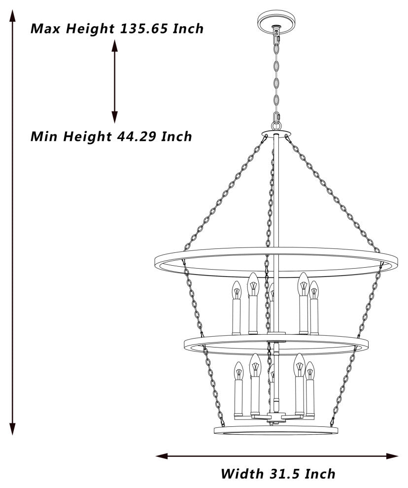 10-Light Candle Style Wagon Wheel Chandelier, Classic Black/Brass Dust