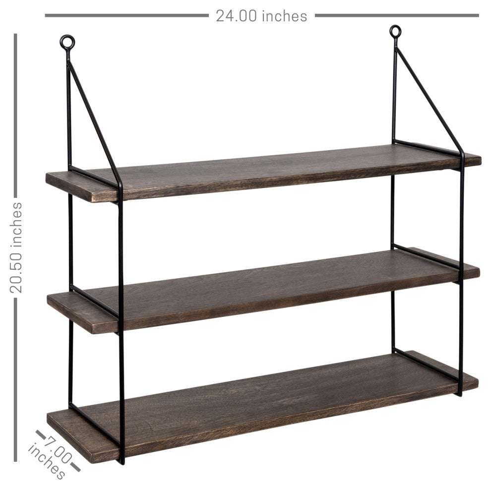 Three Tier Wood and Metal Hanging Wall Shelf