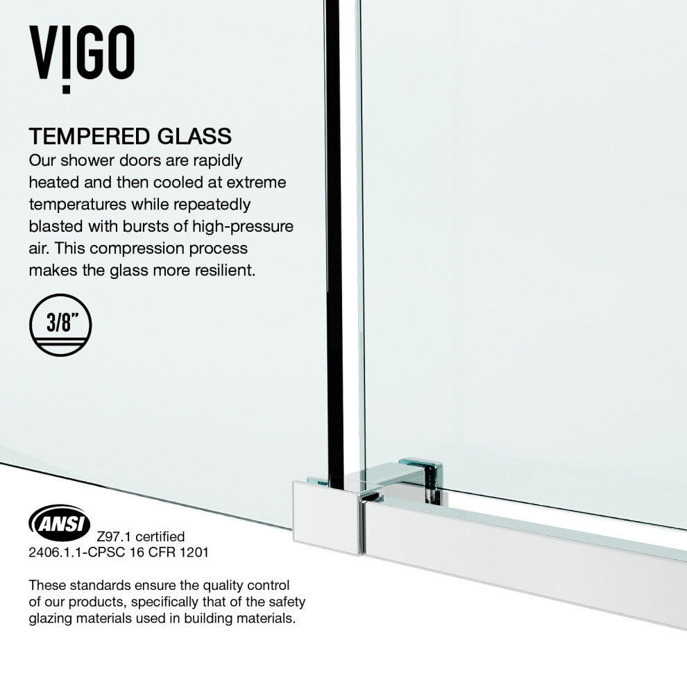 VIGO Elan E-Class 60" to 64" W x 76" H Frameless Sliding Shower Door, Chrome