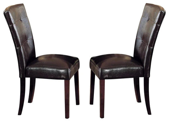 Benzara BM185840 Button Tufted Upholstered Wooden Side Chair, 2 set, Brown