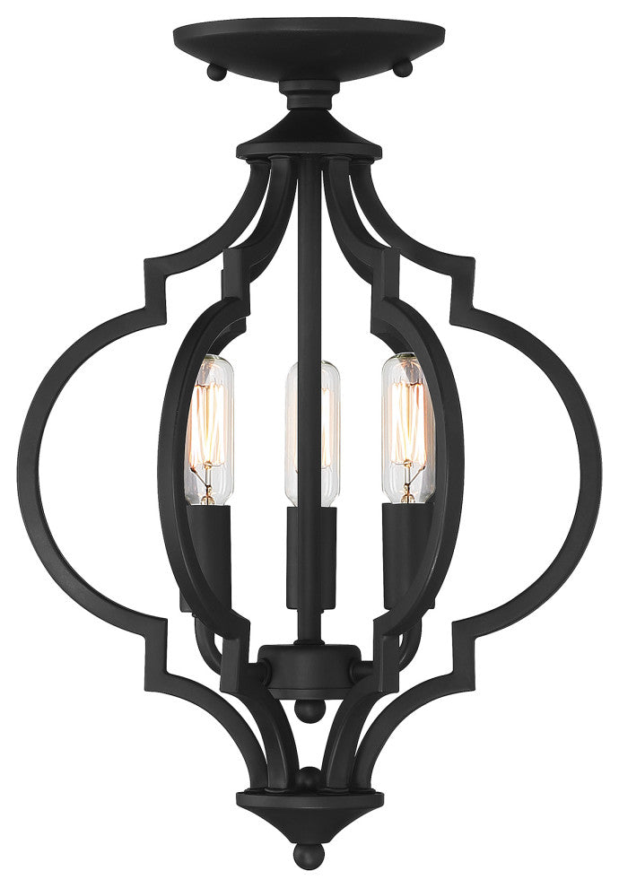 3-Light Convertible Semi-Flush or Pendant, Matte Black