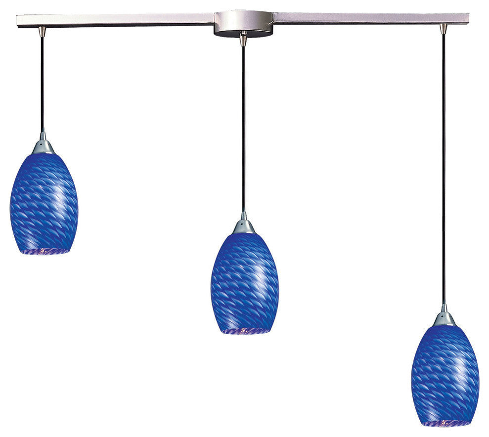 Mulinello 3-Light Satin Nickel Pendant, Sapphire Glass