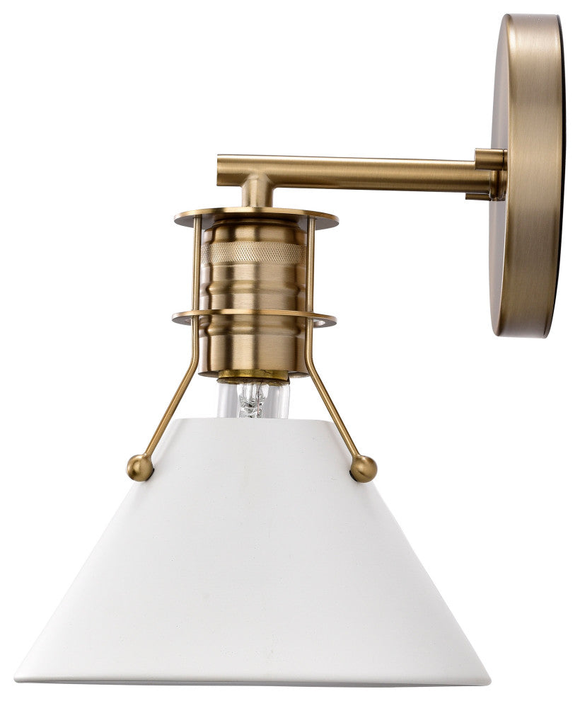 Outpost 1-Light Wall Sconce, Matte White With Burnished Brass