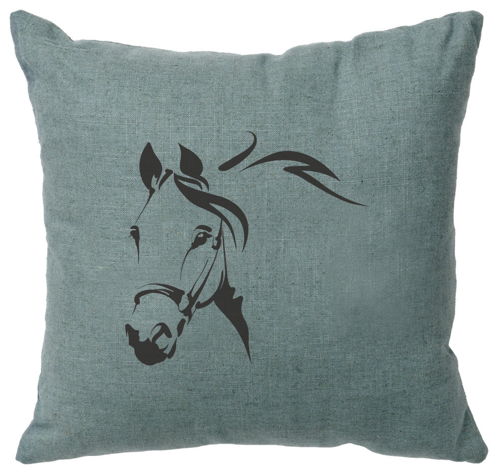 Image Pillow 16x16 Horse Profile Linen Ocean
