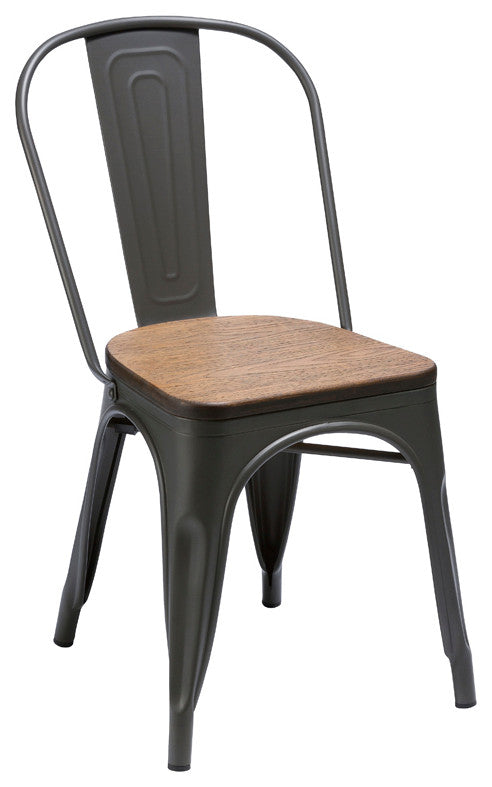 Metal Dining Chair With Wood Seat Natural Set of 4, Gunmetal