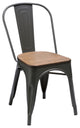 Metal Dining Chair With Wood Seat Natural Set of 4, Gunmetal