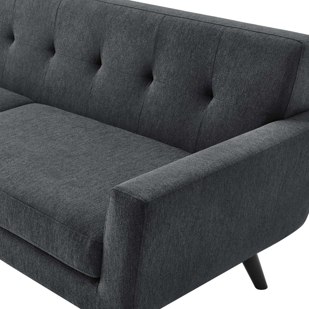 Sofa, Charcoal Gray, Fabric, Modern, Mid Century Hotel Lounge Cafe Lobby