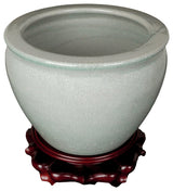 Chinese Porcelain Fish Bowl Planter, Celadon Crackle, 12"