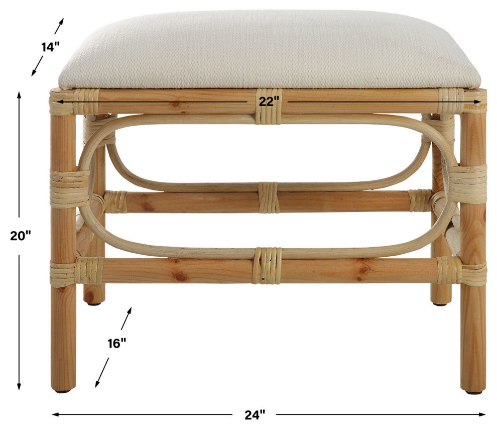 Uttermost 236-LAGUNA-BENCH-SMALL Laguna 24"W Framed Striped Bench - White
