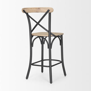 Etienne Light Brown Wood With Iron Metal Counter Stool