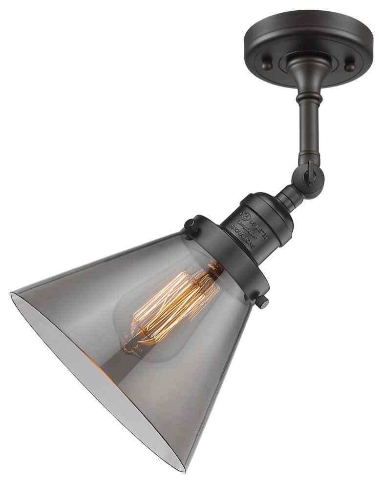 Large Cone 8" Semi-Flush Mount, Oil Rubbed Bronze, Glass: Smoked