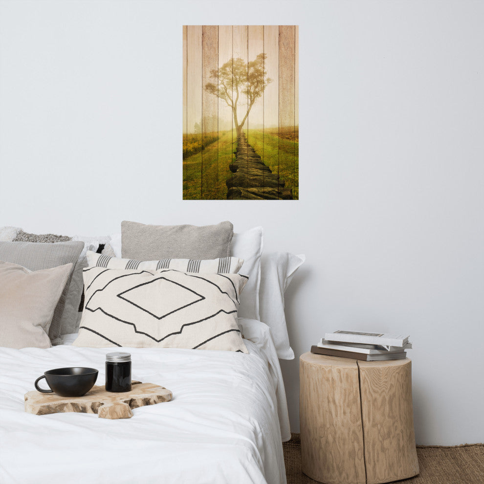 Faux Wood Calming Morning Landscape Photo Unframed Wall Art Prints, 24" X 36"