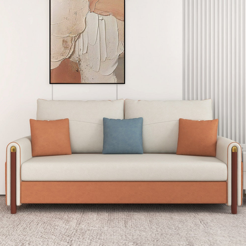 White & Orange Sleeper Sofa Convertible Sofa Leath-Aire Upholstery