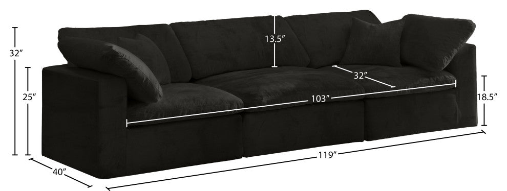Cozy Velvet Upholstered Comfort 3-Piece Modular Sofa, Black