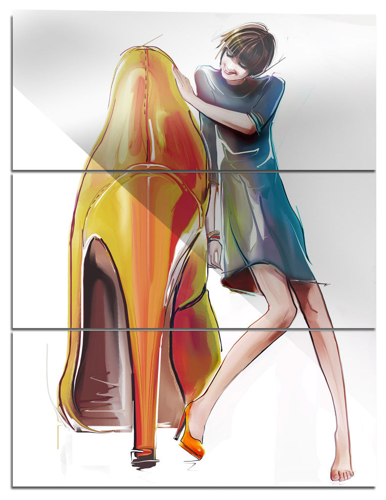 "Girl in Love With High-heel Shoes" Digital Metal Wall Art, 3 Panels, 28"x36"