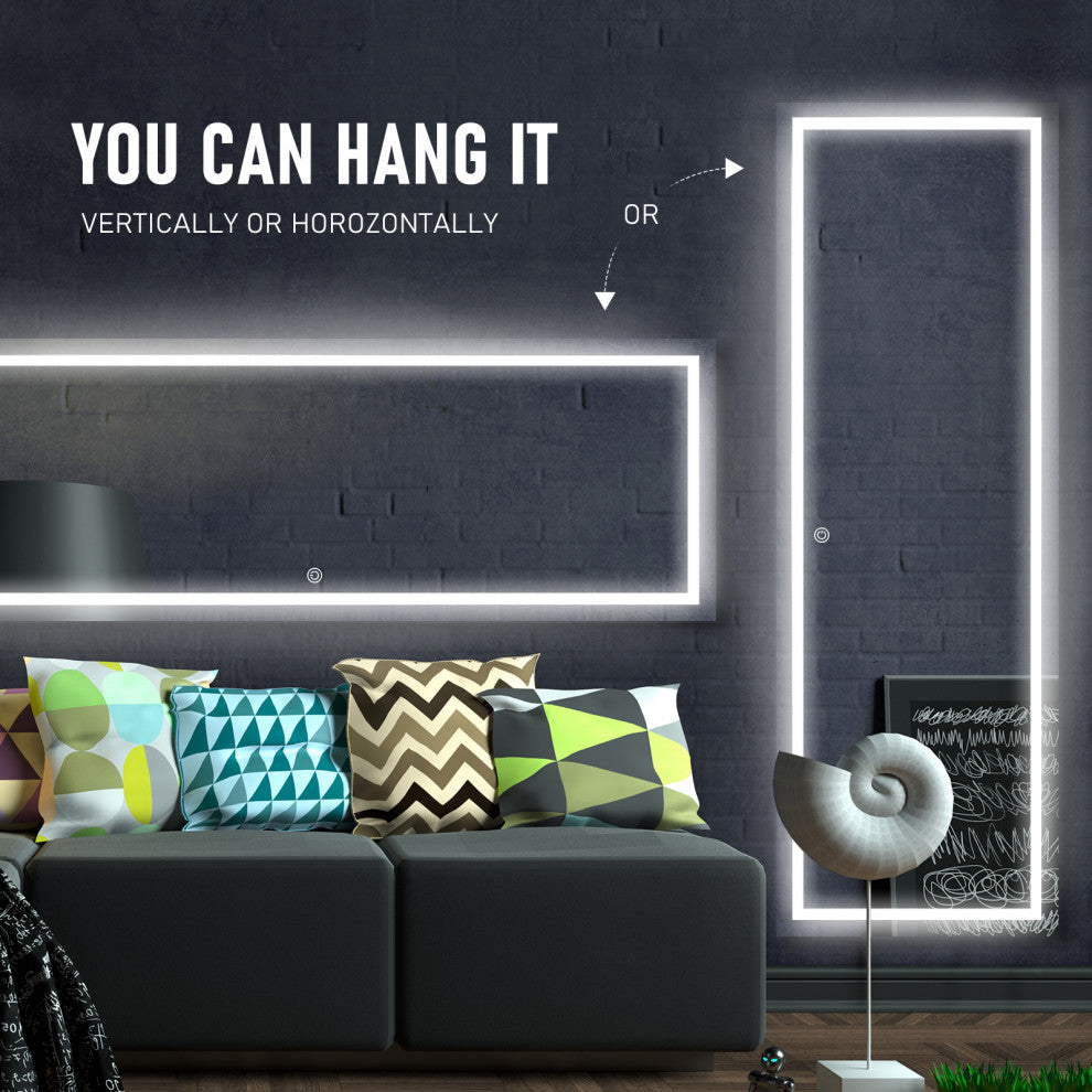 LED Vanity Wall Mounted Fitting Mirror, Vertical/Horizontal, 22x65", Inner Light, Touch