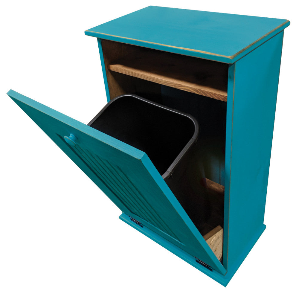 Wooden Trash Bin, Old Turquoise