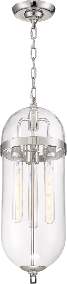 Nuvo Fathom 3-Light Incandescent Polished Nickel Clear Pendants