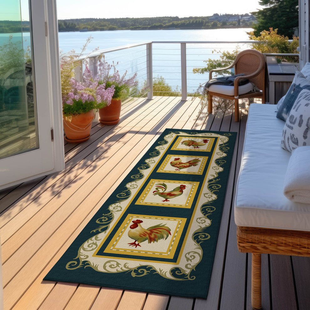 Indoor/Outdoor Kendall KE4 Black Machine Washable 2'3" x 7'6" Runner Rug