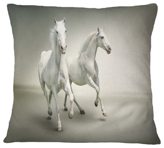 Fast Moving White Horses Animal Throw Pillow, 18"x18"