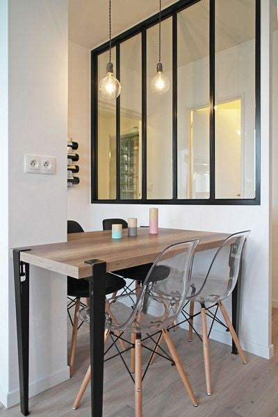 Plastic Dining Chair With Chrome Eiffel Wire Legs, Set of 2, Black