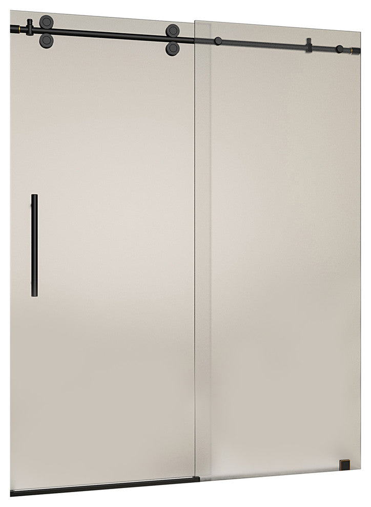 Langham Sliding Shower Door, Oil Rubbed Bronze and Frosted Glass With Left Base