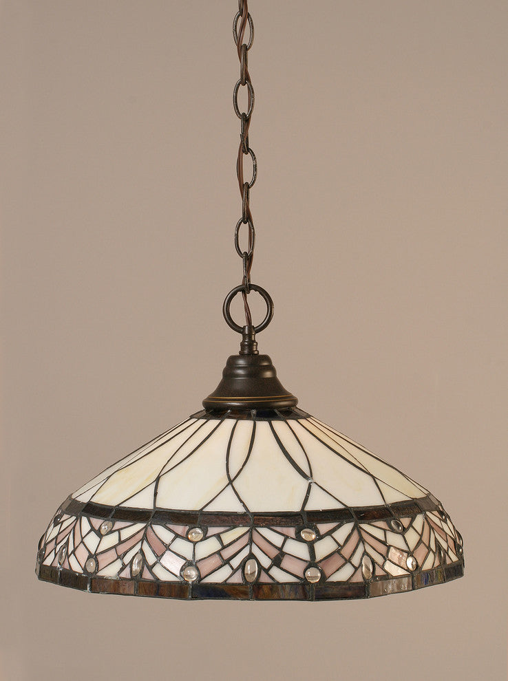 1-Light Chain Hung Pendant, Dark Granite/Royal Merlot Art