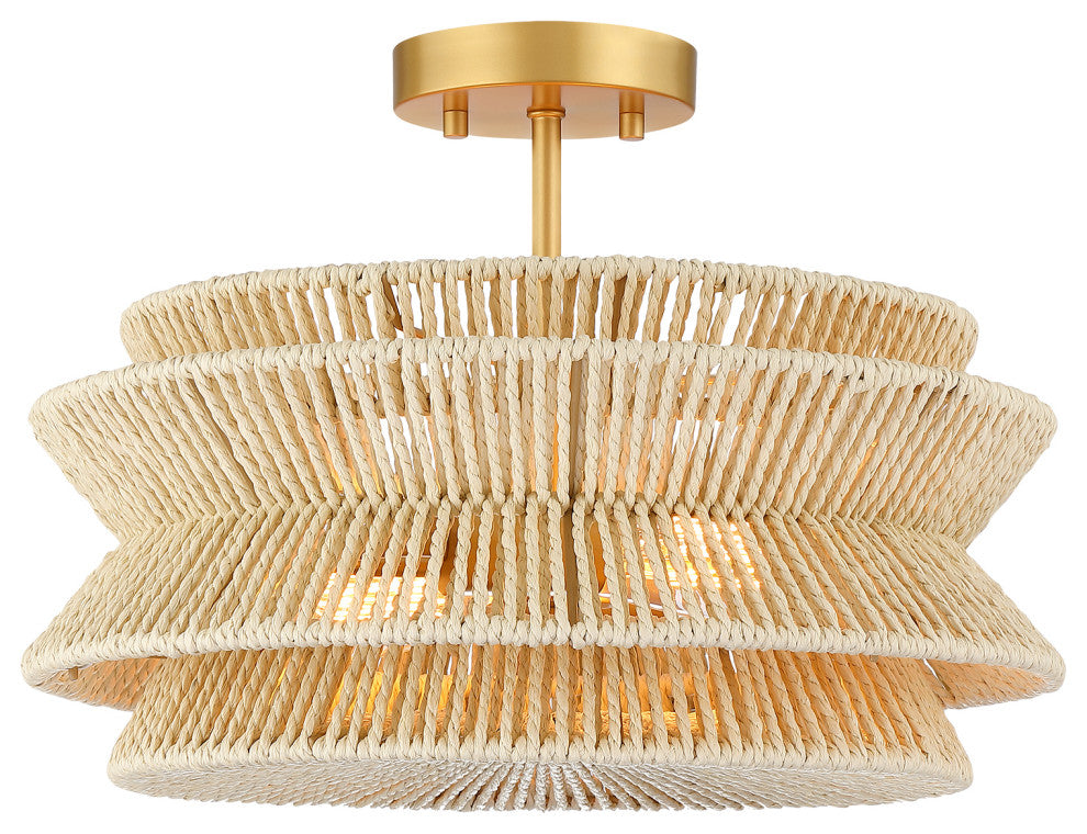 Semi-Flush Mount Ceiling Light, Beige, 16'' Wide